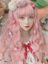 Lolita dulce largas pelucas a prueba de calor de luz de fibra rosa Lolita pelucas de pelo