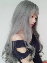 Harajuku Moda Lolita peruca longa cinzenta resistente ao calor de fibra Lolita perucas de cabelo