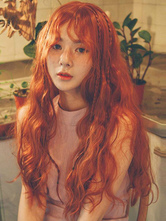 Süße Lolita Perücke Orange Rot Lange Zerzauste Lockige Lolita Haar Perücken
