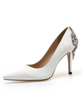 Zapatos de fiesta de tacón alto Zapatos de noche con diamantes de imitación en punta blanca