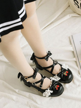 Sweet Lolita Shoes Strawberry Bows Ruffles Round Toe PU Leather 3 Colors Lolita Cutie High Heel Shoes