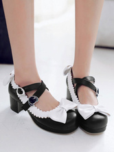 Sweet Lolita Footwear Bows Zapatos de punta redonda PU Leather Lolita Pumps