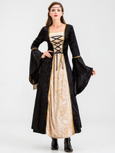 Medieval Retro Dress Renaissance Gown Lace Up Bell Sleeve Dress ...