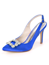 Invitados a la boda Satén Azul real Punta puntiaguda Stiletto Zapatos de novia