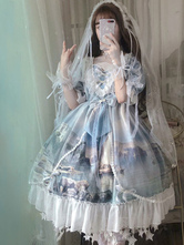 Vestido de Noiva Lolita Cisne Princesa Castelo Meia Manga Lolita Vestidos de Uma Peça