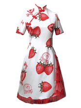 Estilo chinês Lolita OP vestido morango imprimir Qi Lolita vestidos de uma peça