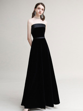 Vestido de noite A-Line Velvet Strapless assoalho-comprimento Sash Prom Dress