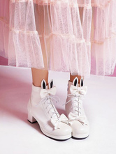 Sweet Lolita Boots Bows Round Toe Leather 6 colori Lolita Cutie Bunny Ears Scarpe con tacco alto