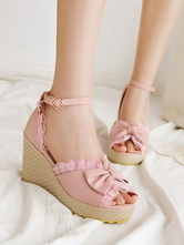 Sweet Lolita Sandals Bows Round Toe Wedge Chaussures d'été Lolita