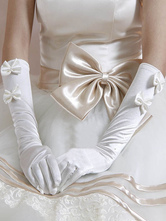 結婚式の手袋弾性編みサテン弓ブライダルグローブ