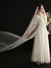 Wedding Veil One-Tier Lace Applique Edge Waterfall Bridal Veil