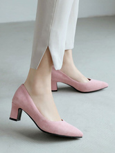 Tacones medio-bajos para mujer Tacones gruesos y cómodos de color rosa Tacones gruesos Zapatos sin cordones de ante