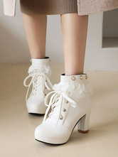 Botines Lolita Zapatos de botines Lolita con punta redonda de cuero PU