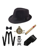 1920s Mens Gatsby Gangster Accessories Set Panama Hat Suspender Bow Tie