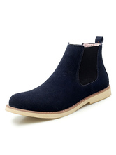 Boots For Men Suede Leather Round Toe Black Ankle Boots Chelsea Boots