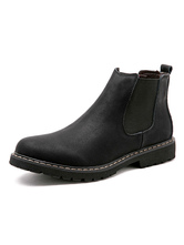 Men's Chelsea Boots Round Toe Leather Black Ankle Boots