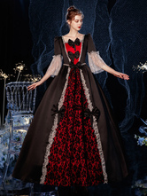 Rococo Victorian Prom Dress Retro Costume Dress Ruffles Floral Print Lace Cotton Cosplay Costume Carnival