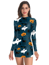 Disfraces de Halloween para mujer Vestido elástico azul marino oscuro Poliéster Bodycon Disfraces de vacaciones