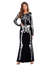 Disfraces de Halloween para mujer Vestido elástico negro Vestido de poliéster para fiestas de Halloween