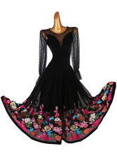 Lycra Spandex Set dal ricamo indossare ballare nero Ballroom Dance Costumi delle donne