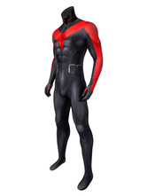 子供のスーパーヒーローコスチューム黒赤スーパーヒーローストレッチスーツ