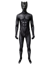 Black Panther T'Challa Cosplay Costume Polyester Adultes Combinaison Avec Chapeau 2 Pièces Noir Cosplay Déguisement