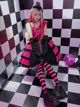 Punk Gothic Sweet Lolita JSK Dress Hot Pink senza maniche in poliestere Harajuku Lolita Jumper Gonne