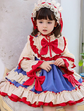 Kinder süße Lolita Kleid Kopfbedeckung weiße Rüschen Polyester Langarm rote Schleife Kinder einteiliges Kleid