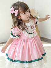 Vestido dulce de Lolita para niños  volantes rosas  poliéster  manga corta  princesa  vestido de una pieza para niños