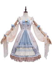 Blue Sweet Lolita JSK Dress Gonne in maglia Lolita a fiori senza maniche nude