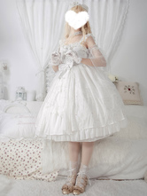 Sweet Lolita JSK Dress Neverland Encaje Cascading Ruffles Bows White Lolita Jumper Faldas