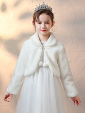 Flower Girl Wraps Ivory Mangas Compridas Faux Fur Casaco Flower Girl Winter Outer