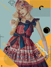 Classic Lolita JSK Dress Infanta Fairytale Borgogna senza maniche con fiocchi Lolita Jumper Gonne