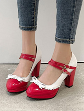 Calzado Sweet Lolita Zapatos Lolita de cuero PU con punta redonda roja