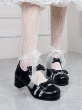Calzado Lolita Zapatos de tacón de Lolita con cordones de cuero PU con punta redonda negra