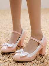 Lolita Chaussures Douces Talons Haut Rose Noeud Blanc Simple Chic