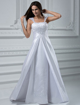 White A-line Embroidery Satin Wedding Dress
