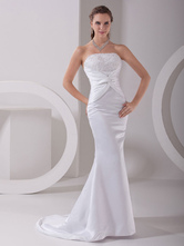 White Wedding Dress Mermaid Strapless Twisted Satin Dress
