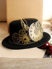 Lolitashow Vintage Lolita Hat Black Steampunk Wing Gear Chains Deco Retro Lolita Cap