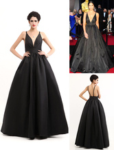 Платье знаменитости черный Оскар вечернее платье ремни Backless Глубокий V тафты платье