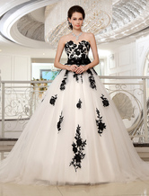 Black And White Wedding Dresses Strapless Lace Sash Beaded Ball Gown Bridal Dress Free Customization