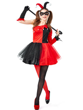 Harley Quinn - Costume de Cosplay rouges pour femmes de Harley Quinn avec Accessoires robe rouge et noire Halloween