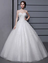 Ivory Princess Ball Gown Wedding Dress Sweetheart Neckline Tulle Beaded Bridal Dress Free Customization