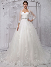 Ball-Gown Sweetheart Chapel Train Tulle Wedding Dress With Ruffle Beading Sequins 