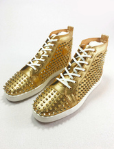 Mens Gold High Top Prom Party Sneakers Shoes Spike Shoes