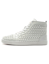 Men's White High Top Sneakers Flat Skateboard Shoes with Rivets