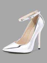 Argento tacchi alti donne scarpe a punta regolabile regolabile cinturino alla caviglia scarpe da sera