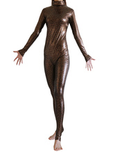 Dark Brown Leopard Print Bodysuit Shiny Metallic Catsuit for Women