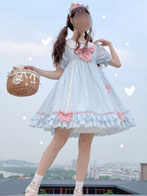 Sweet Lolita OP Dress Stripes Bows Short Sleeves Lolita One Piece Dresses
