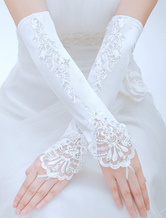 Luxury Rhinestone Lace Elbow Length Fingerless Satin Wedding Gloves